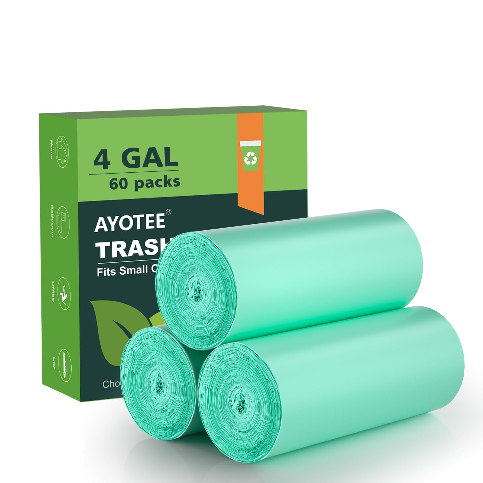 Photo 1 of 4-6 Gallon Small Trash Bags Compostable Trash Bags,AYOTEE 60 Count Ultra Strong Unscented Garbage Bag Mini TrashBags Waste Basket Liners for Bathroom, Kitchen,Bedroom, Office, Pet, Car(Green)