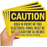 SmartSign 4-Pack 'Area In Front Of Electrical Panel Must Be Kept Clear For 36 Inches' OSHA Sticker Labels with SuperStick Adhesive, 5 mil Laminated Polyester, 5" x 7", Black/Yellow, USA-Made