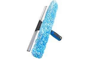 Unger Professional Connect and Clean 2-in-1 Squeegee and Scrubber, 14” Window Cleaning Tool, Essential Glass Cleaner for Commercial and Residential Use, Reusable Microfiber Sleeve, Streak-Free Results