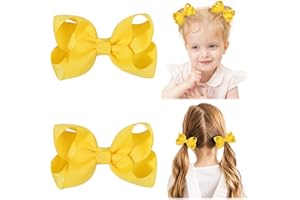 YHXX YLEN 2 PCS 3" Hair Bows for Girls Alligator Clips Grosgrain Ribbon Solid Color Hair Accessories for Little Teen Toddler Girls Kids-Yellow