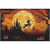 Halloween Front Door Mat Witch Castle Bats Pumpkins Area Rug 2x3 Orange Black Holiday Decor Doormat Washable Non-Slip Low Pile Outdoor Indoor Small Rugs for Entryway Bedroom Laundry Room
