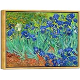 Wieco Art Framed Wall Art Canvas Prints Irises By Van Gogh Famous Flowers Oil Paintings Reproduction Abstract Canvas Prints for Home Living Room Decorations Bronze Gold Frame