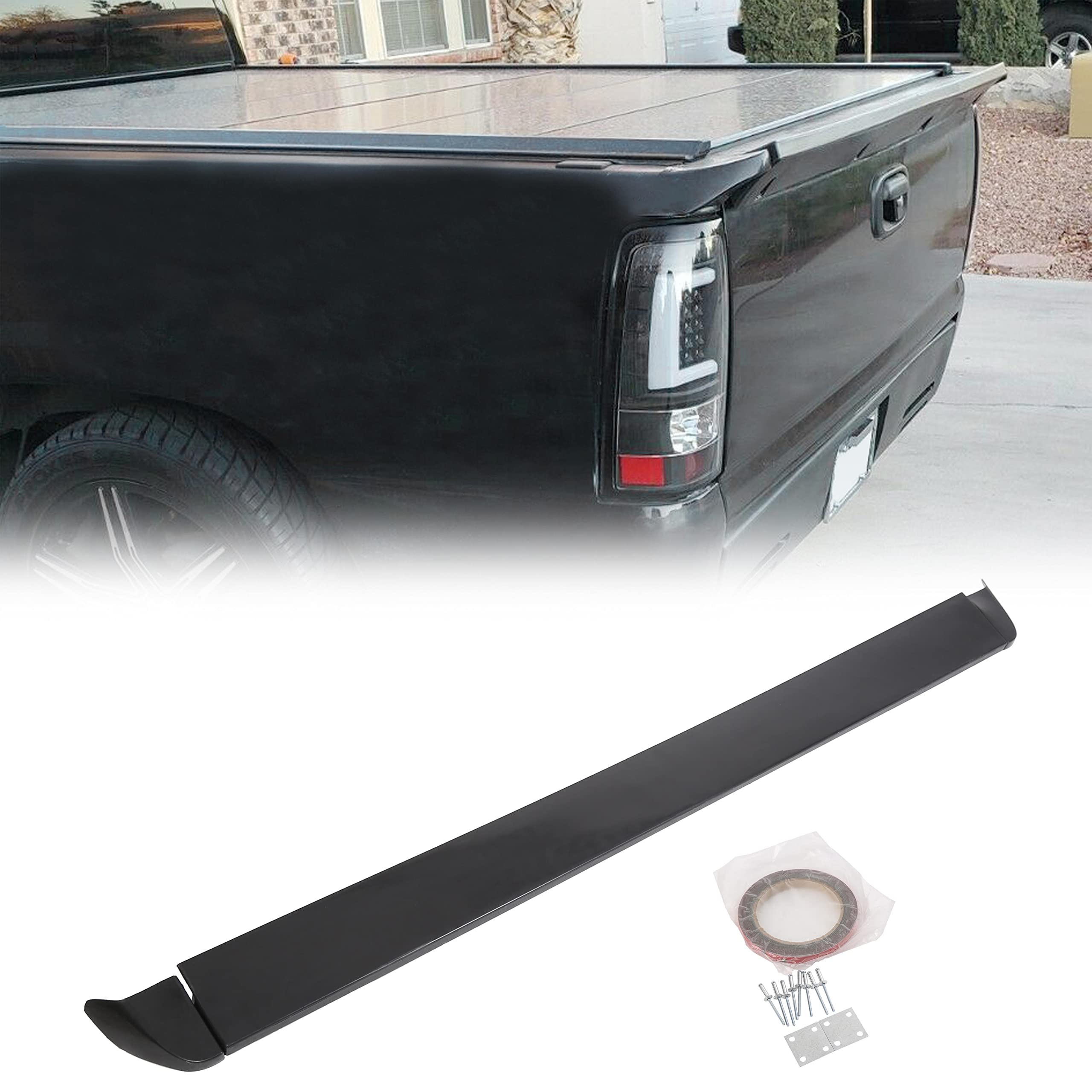 HECASA SS Style Black Rear Tailgate Spoiler for 1999-2006 Chevy Silverado/GMC Sierra 1500 - New Roof Top Wing