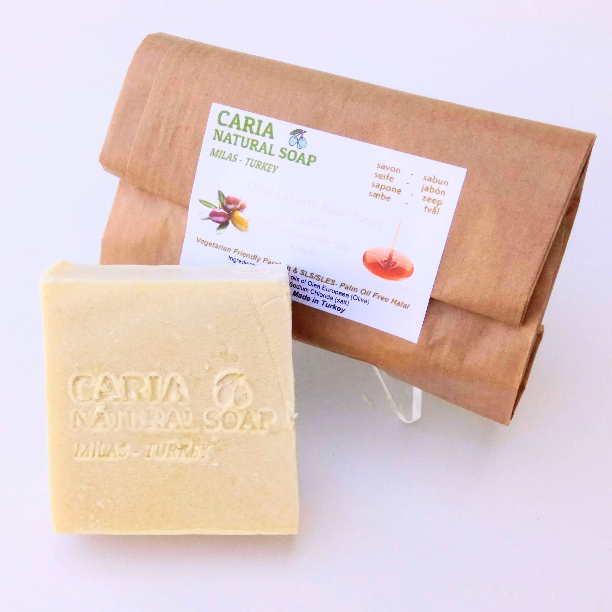 CARIA Olive Oil Soap Bar with Raw Honey (Locally Sourced All Natural ingredients) Traditional Castile Handmade Turkish