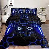 5 Pieces Bed in a Bag for Boys Bedding Sets Twin Size,Gamer Comforter Sets for Boys Kids, Gaming Comforter Set for Room Decor with Flat Sheet,Fitted Sheet,Pillowcase,Cushion Cover