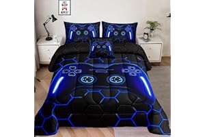 LRIS BEDDING 6 Pieces Bed in a Bag for Boys Bedding Sets Full Size,Gamer Comforter Sets for Boys Kids, Gaming Comforter Set for Teens Room Decor with Flat Sheet,Fitted Sheet,Pillowcase,Cushion Cover