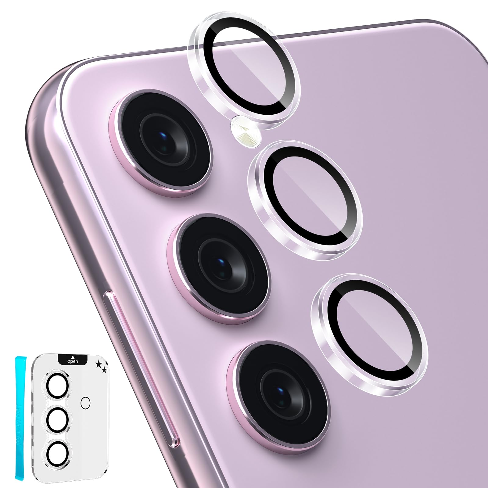 CloudValley [3 Pcs for Samsung Galaxy S24 / S23 / S23 Plus Camera Lens Protector, 9H Tempered Glass Individual Lens Screen Protective Ring 5G, Clear