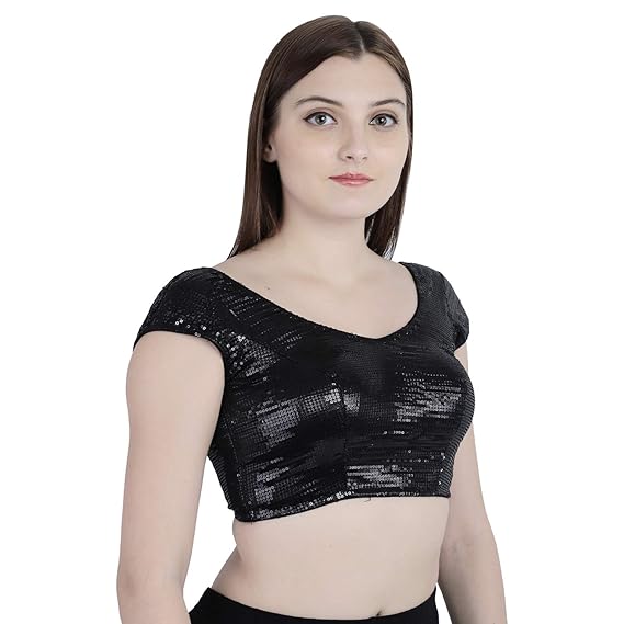 OKJI Black Padded Sequance Blous for women blouse-Stiched Blouse