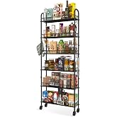 Qiaoxuan Slim Rolling Storage Cart with Wheels, Metal 6 Tier Spice Rack Mobile Shelving Unit Organizer Kitchen Utility Cart for Office Bathroom Kitchen Laundry Room Narrow Places (6inches)