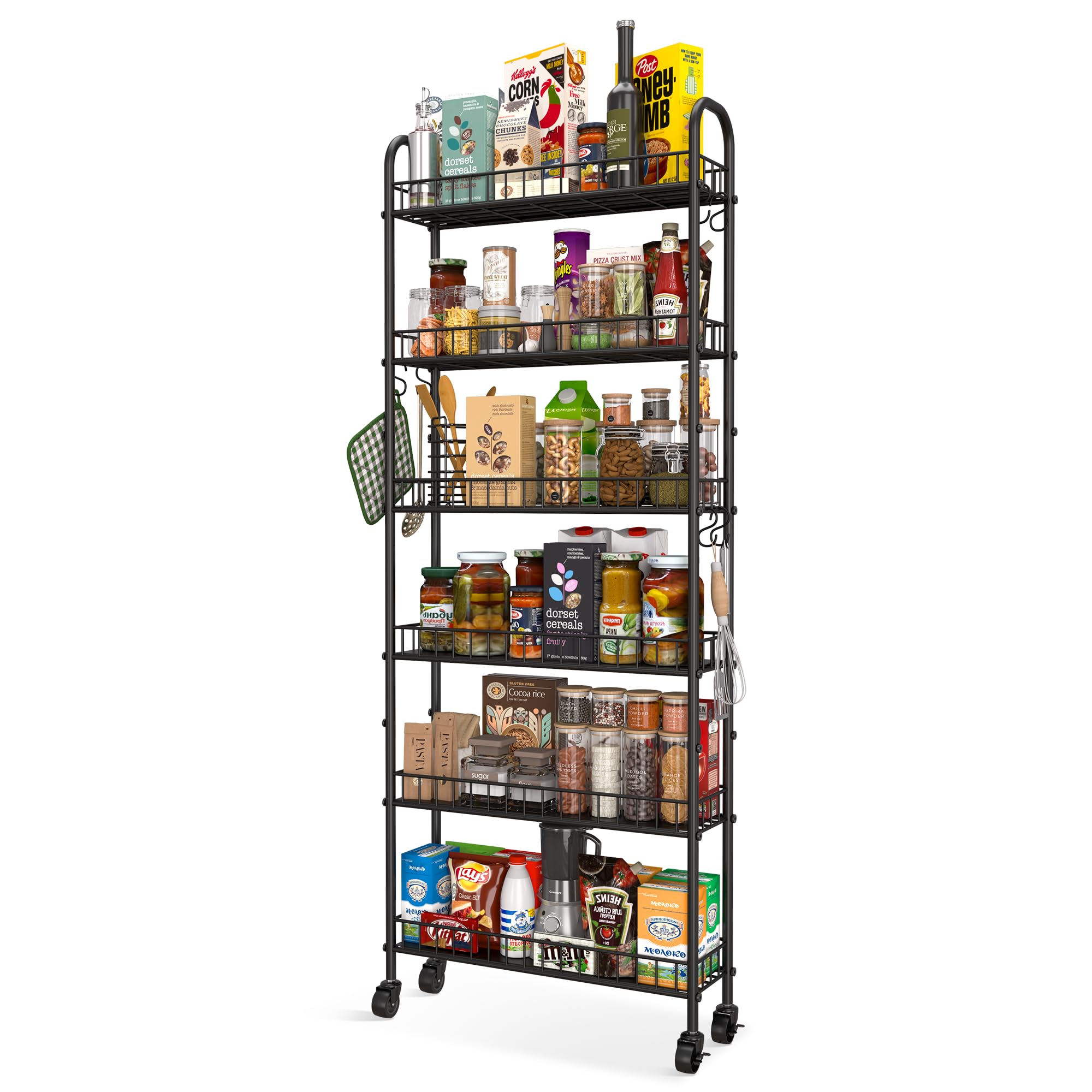 Qiaoxuan Slim Rolling Storage Cart with Wheels, Metal 6 Tier Mobile Shelving Unit Organizer Kitchen Utility Cart for Office Bathroom Kitchen Laundry Room Narrow Places (6inches)