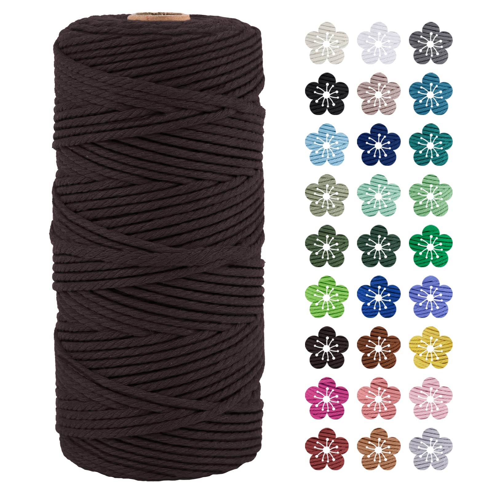 LEREATI Macrame Cord 3mm x 100m, Thick Macrame Rope Natural Cotton Rope Craft String, 4 Strand Twisted Cotton Cord Yarn for DIY Plant Hanger, Wall Hanging, Christmas Decoration (Brown)