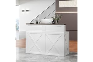 Epecoya Tall Reception Desk with Counter, 47-Inch Modern Front Desks, Unique Barn Door Home Design Office Table Retail Counter for Checkout, Lobby, Beauty Salon, White