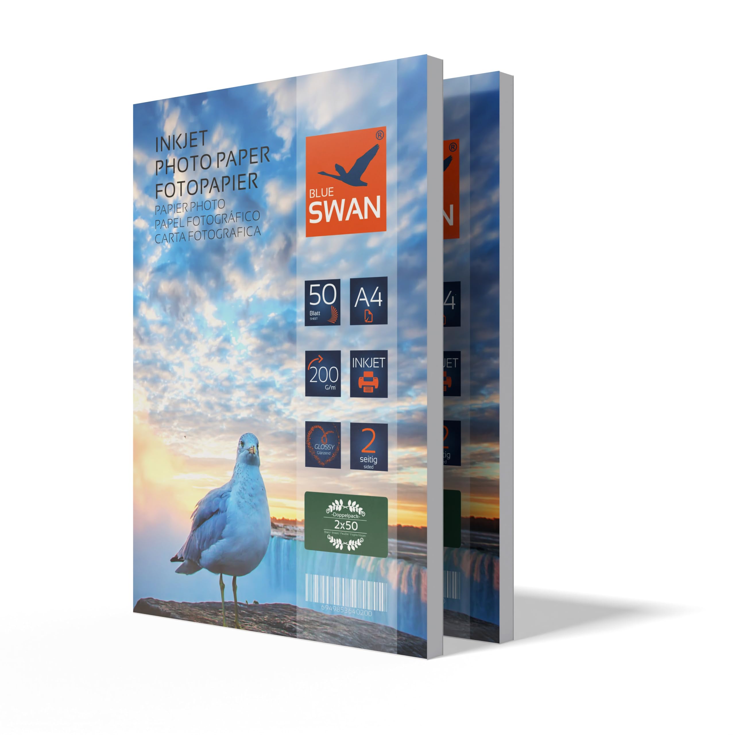 BLUE SWAN A4 Glossy Photo Paper 200gsm, 100 Sheets – Double-Sided Gloss, Water-Resistant, Quick-Dry & Scratch-Resistant – For Photos, Flyers, Brochures, Presentations – Compatible with Inkjet Printers