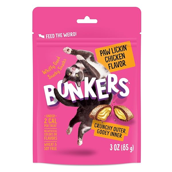 BONKERS CAT TREATS PAW LICKIN’ CHICKEN FLAVOR 3 OZ, CAT TREATS, TREATS FOR TRAINING, FOR ALL BREEDS AND AGES, FOOD TOPPER, RESEALABLE POUCH