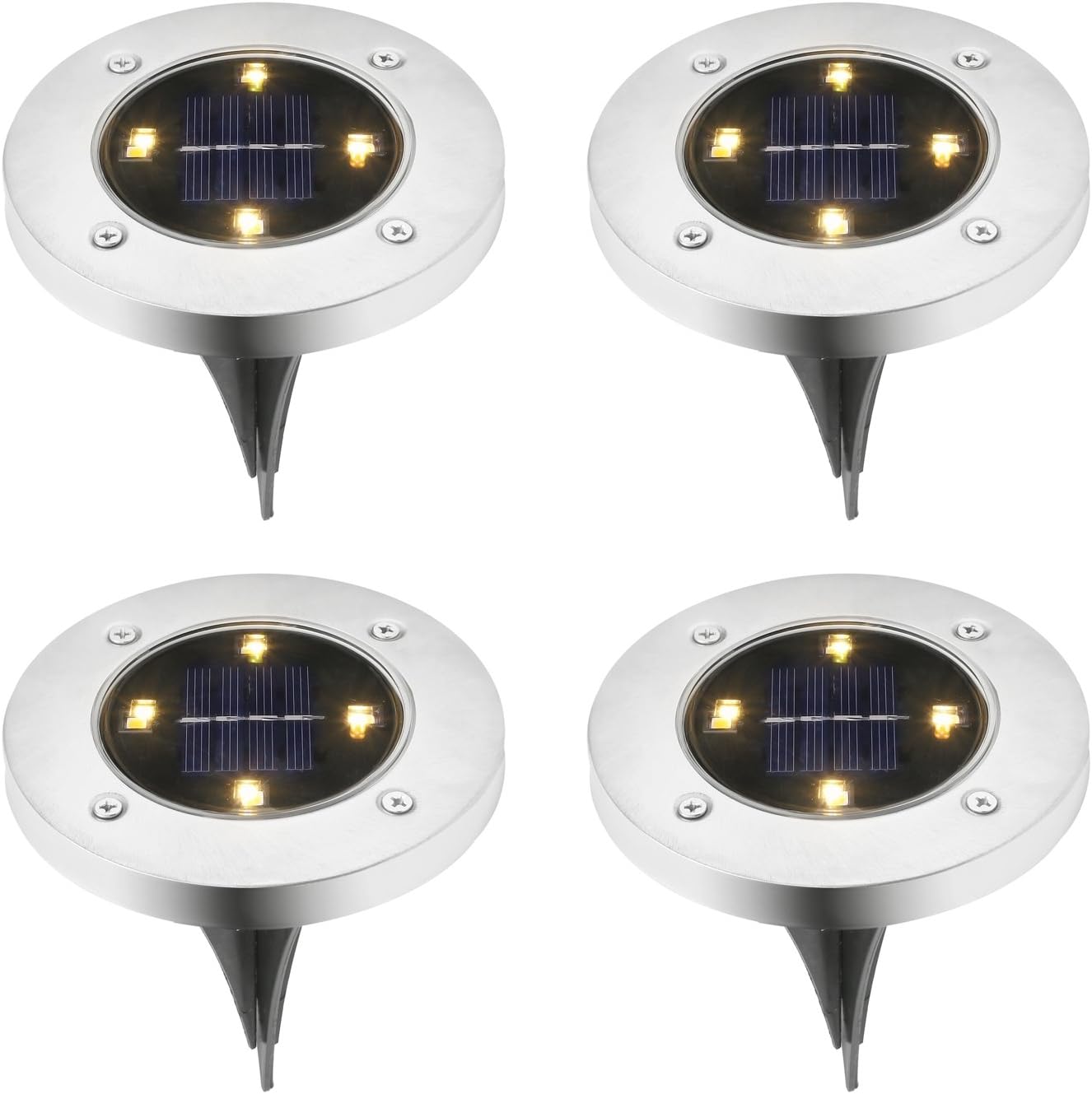 Solar Powered Outdoor Garden Landscape Lighting, Minglitai 4 LED in-Ground Floor Lights for Driveway Lawn Pathway Yard & Path, 20 Lumens, 4 Pack, Waterproof Garden Lights by MLTbRich (4 LED)