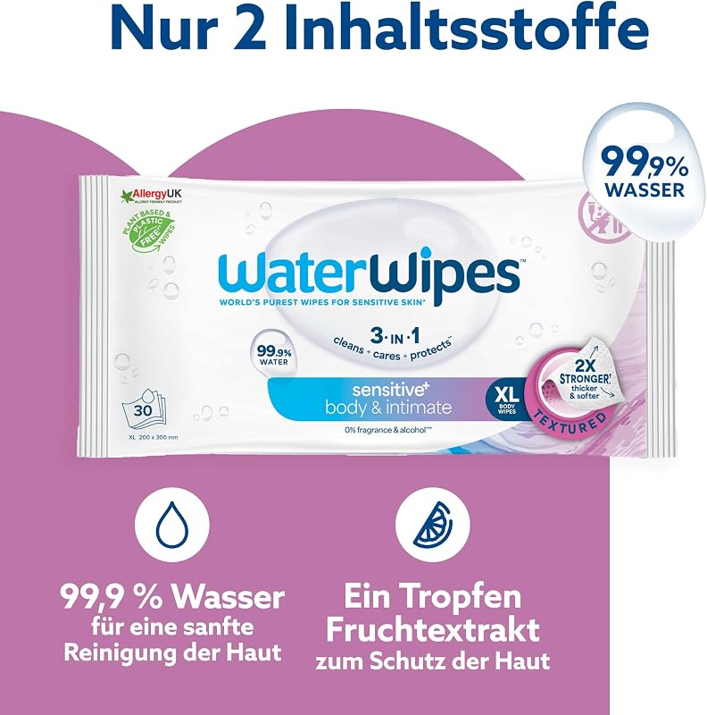 Sensitive+ Body & Intimate XL Wipes, 99,9% Wasser, parfümfrei