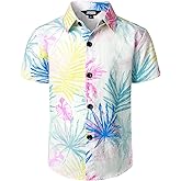 JOGAL Boy's Hawaiian Shirt Short Sleeve Floral Button Down Beach Shirt