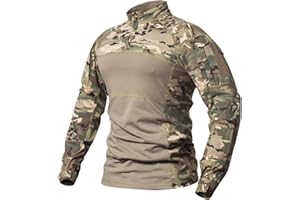 CARWORNIC Gear Men's Tactical Military Combat Shirt Cotton Stretch Army Camo Long Sleeve T Shirt with 1/4 Zip