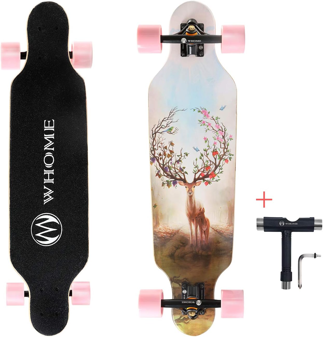 WHOME Longboards Skateboard - 31" Pro Small Longboard Carving Cruising Skateboard - for Adult Youth Kid Beginner Girl and Boy T-Tool Included