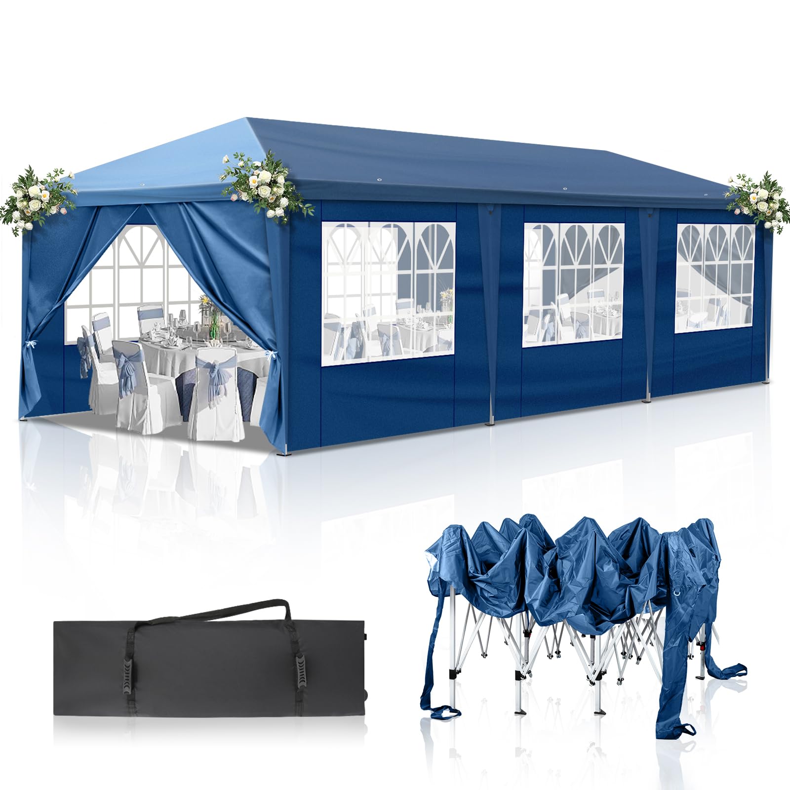 Photo 1 of VINGLI 10x30 Pop Up Canopy Tent with Sidewalls, Outdoor Gazebo Canopy Tent, Patio Event Tents Outdoor Commercial Canopy for Parties (Blue)