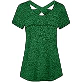 Kimmery Woman Short Sleeve Round Neck Criss Cross Back Yoga Shirt