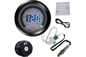 Digital Air Fuel Ratio Gauge Kit, 52mm/2in 12V Precise AFR Gauge Kit with O2 Oxygen Sensor, Narrowband Car Volmeter, LED Vehi