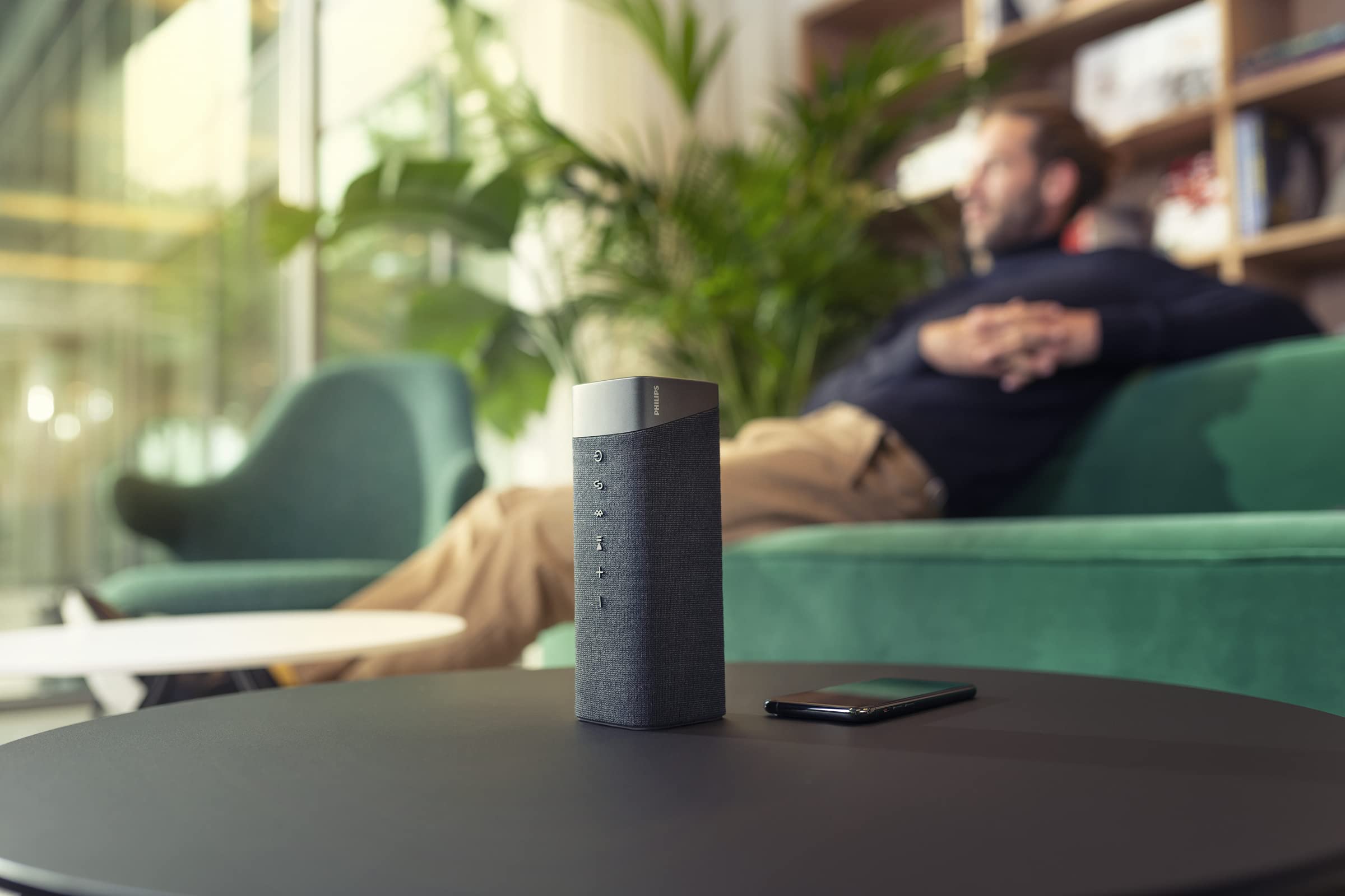 Philips S7505 Wireless Bluetooth Speaker with Built-in Power-Bank, Large Bold Sound, Up to 20 Hours Playtime, IPX7 Waterproof, Shower Ready, Large Size, Gray