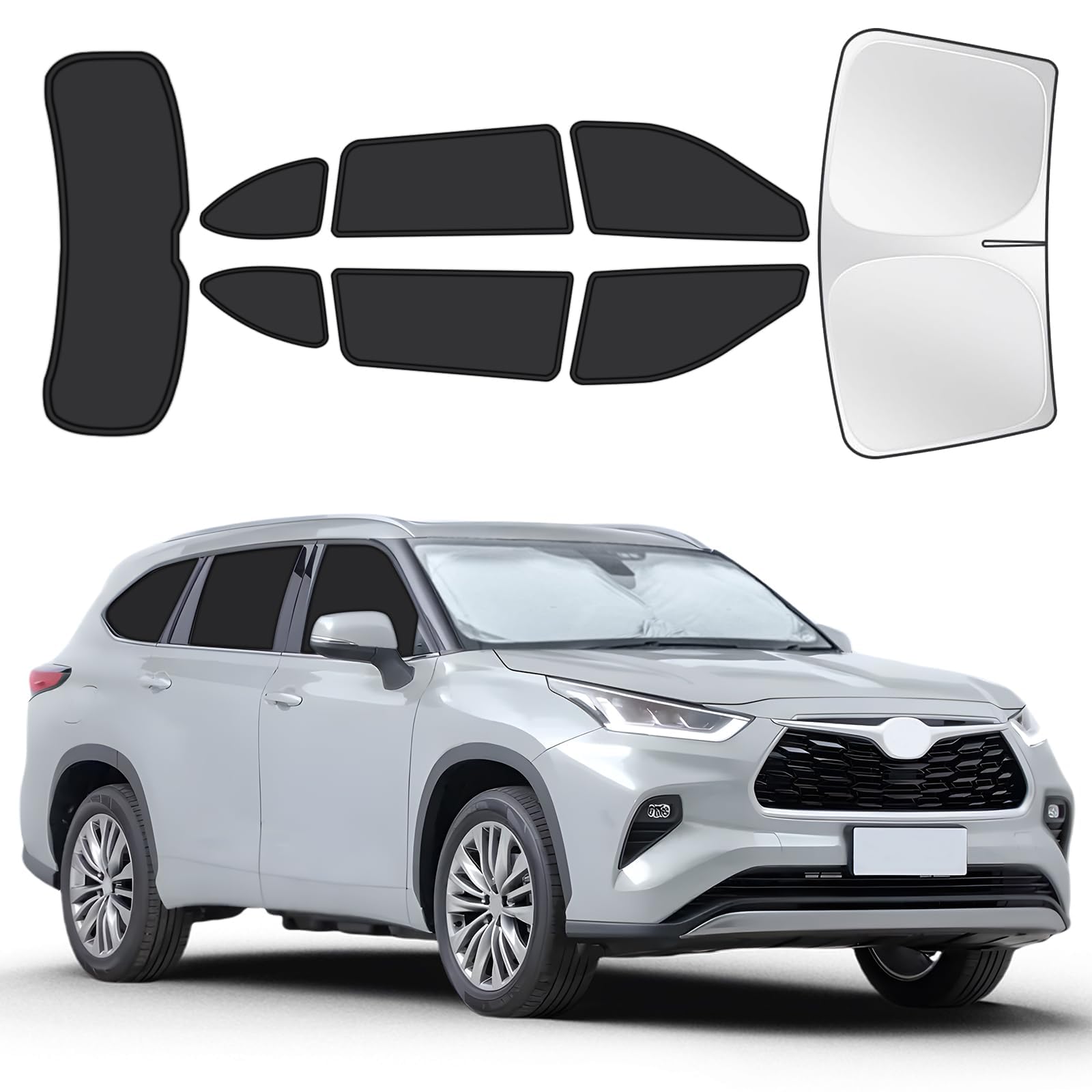 Photo 1 of for Toyota Highlander 2020-2025 Car Window Shades, 8pcs Privacy Sun Shade Set for Front Windshield Side and Rear Windows, Full Window Covers Keeps Vehicle Cool for Camping Napping