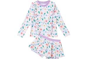 Clearance 4-8Years Girls Rash Guard Sets Long Sleeve Swim Top + Skirt Shorts Two Piece Bathing Suits UV Sun