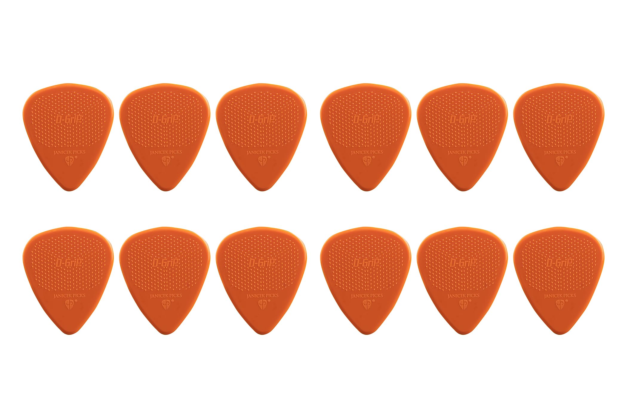 D-Grip Plectrum – Janicek Nylon Picks – Standard 351 Shape – 1.14 mm Orange – Pack of 12 – with non-slip textured surface – made in Czech Republic