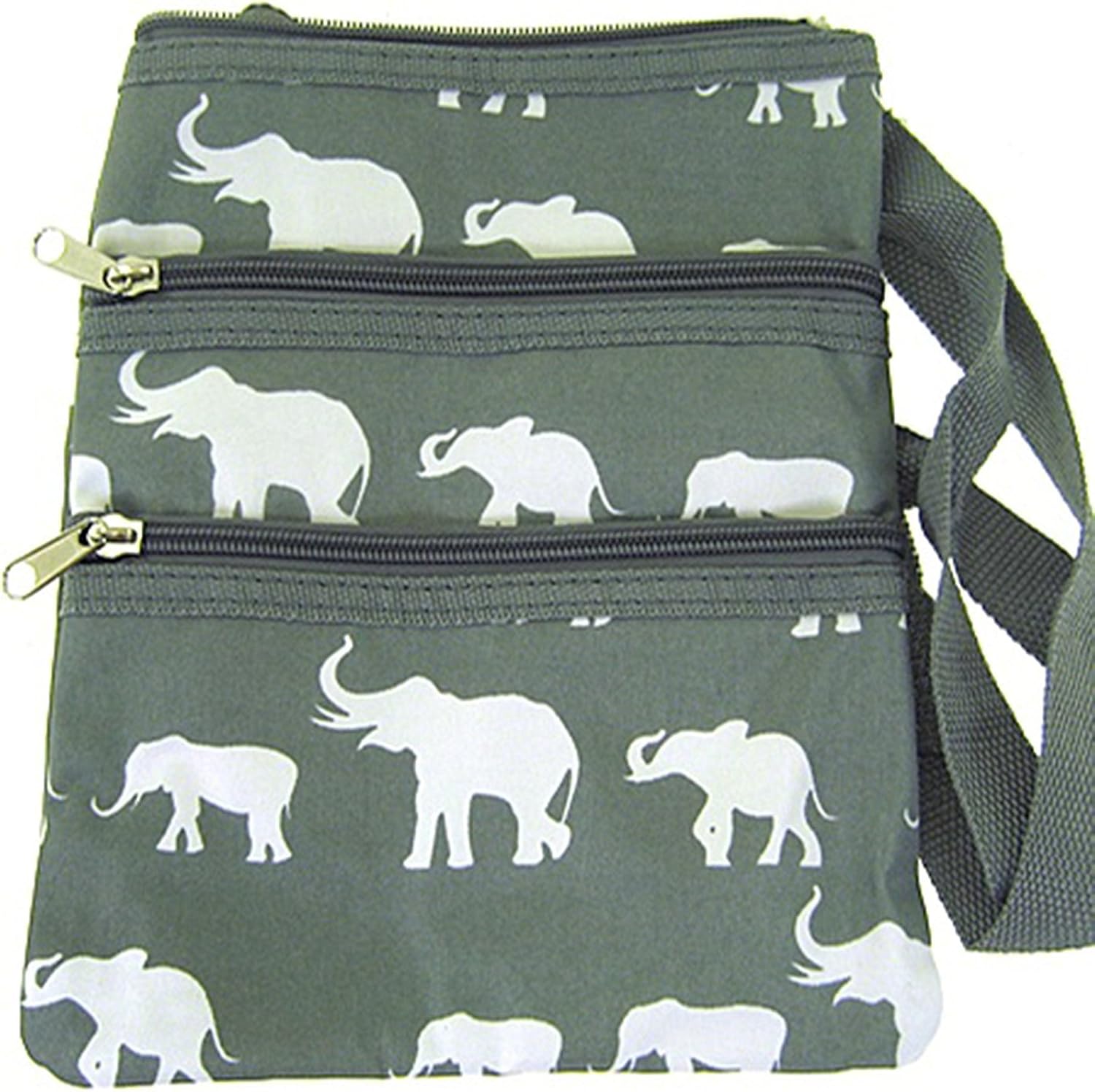 Elephant Print Cross Body Purse Messenger Bag Gray Handbags