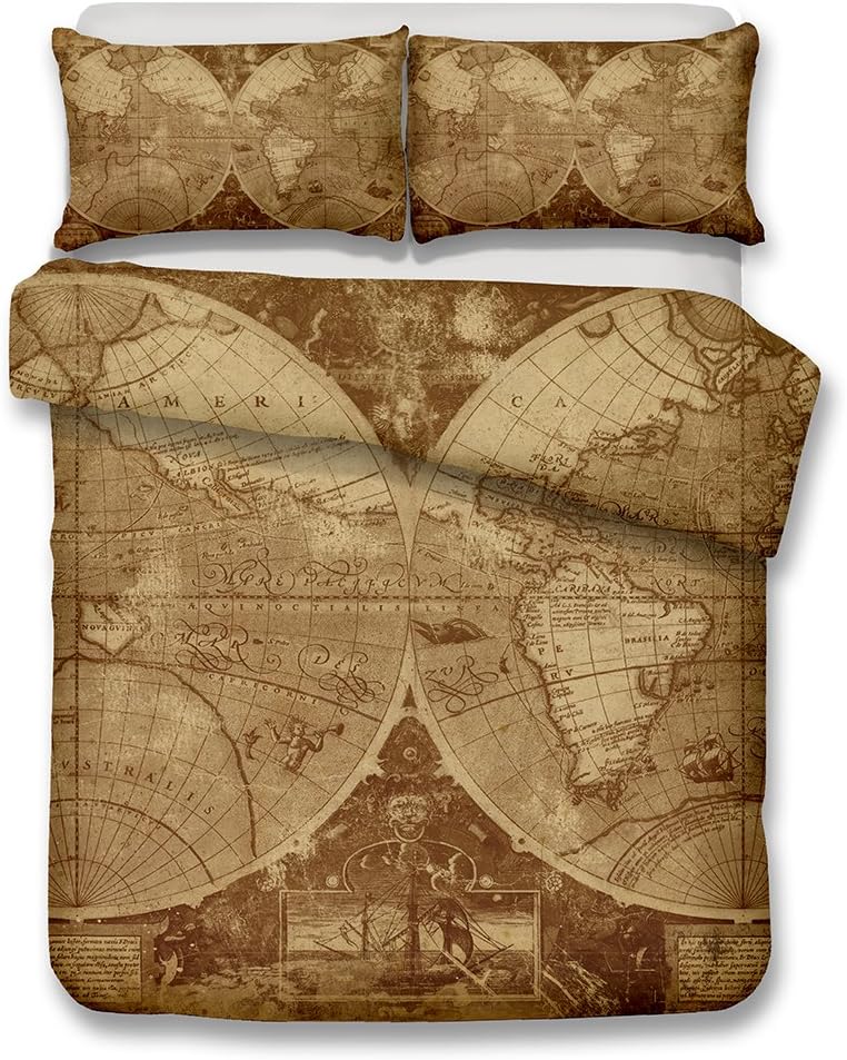 FASHION WORLD MAP pattern series 3D Bedding Set Print Duvet cover set lifelike bed sheet #2 (1, King)
