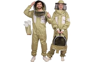 USKEEPERS Ultra-Ventilated Polycotton Beekeeping Suit for Men & Women with Gloves & Two Beekeeping Veils-Professional & Beginner Apiarist Suit. (Olive,M)