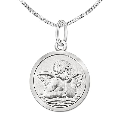 CLEVER SCHMUCK Set Silberner Anhänger Kleiner Engel Ø 10 mm Rückseite Gott schütze Dich und Kette Panzer 40 cm Sterling Silbe
