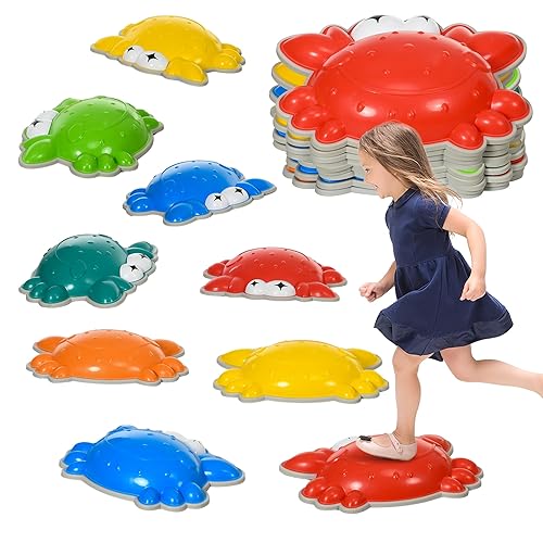 ZONEKIZ Stepping Stones Kids, 9PCs Crab-Designed Balance River Stones with TPE Anti-Slip Edge, Indoor Outdoor Sensory Toy, Obstacle Courses, Stackable