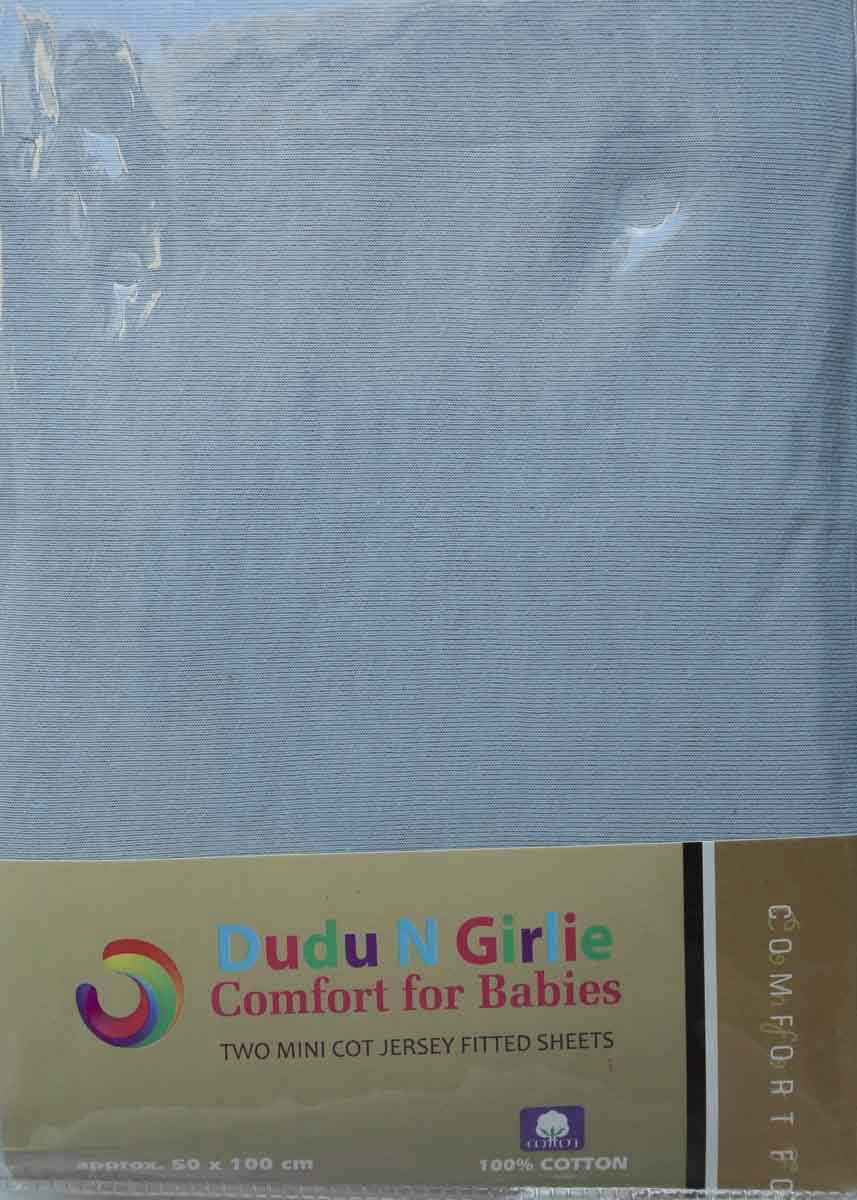 Dudu N Girlie Mini Cot Bed Sheets Fitted Cotton, Blue, 50x100 cm (Pack of 1)