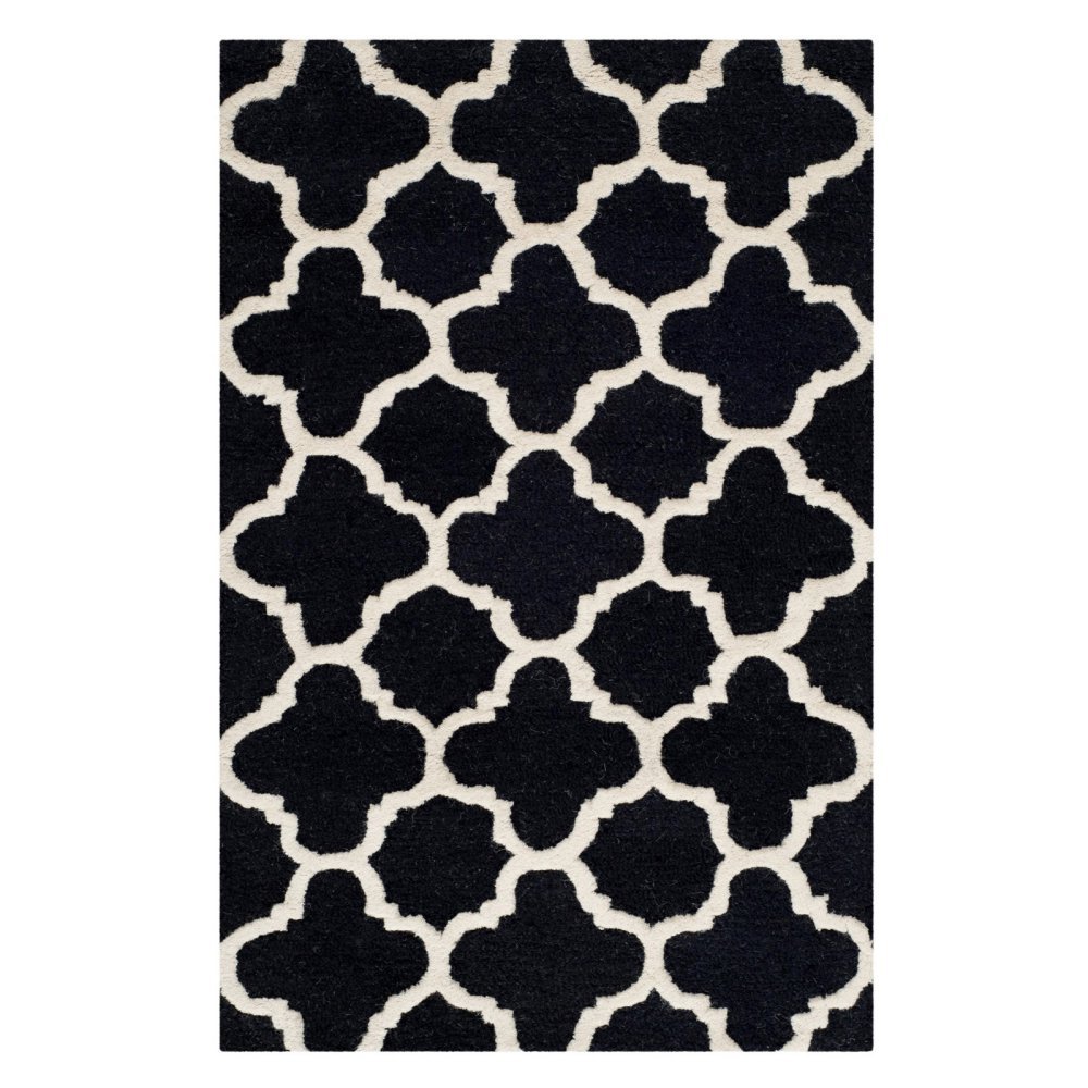 Safavieh Geometric Indoor Hand Tufted Accent Area Rug, Cambridge Collection, CAM130, in Black / Ivory, 61 X 91 cm for Living Room, Bedroom or Any Indoor Space