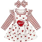 Baby Girl Valentines Day Outfit Strip Long Sleeve Onesie Romper Heart Love Suspenders Dress Bows Newborn Clothes