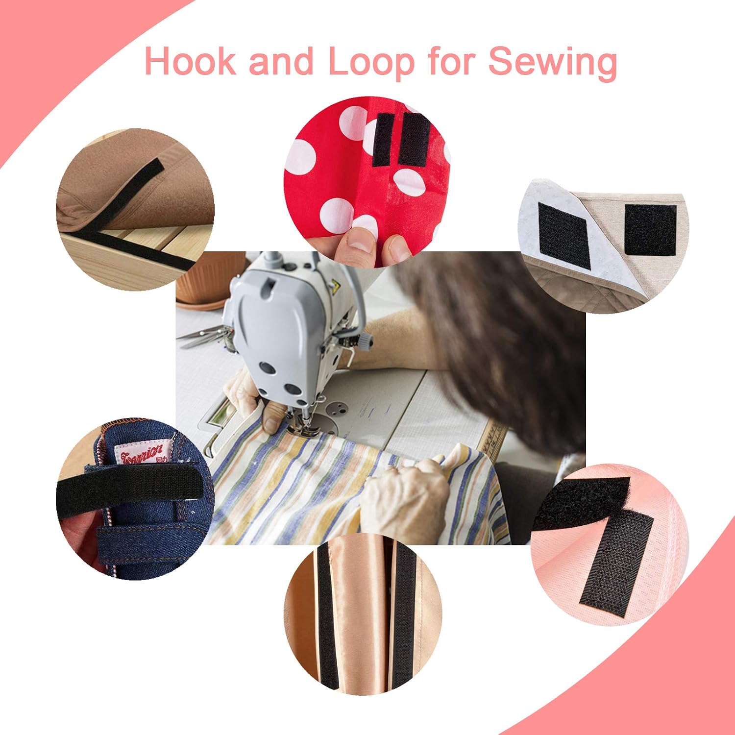 TEUVO Sew on Hook and Loop for Fabric Non Adhesive Black Nylon Strips Set for Cable Management Sewing - Image 3