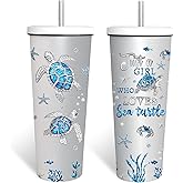 FAIVHSO Sea Turtle Gifts, Valentines Day Gifts for Him Her, 24 oz Insulated Tumbler with Lid and Straw, Stainless Steel Water Bottle, Ocean Turtle Coffee Cups Travel Mug for Women Men (1PCS)