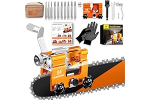 OMCCHK Chainsaw Sharpener Jig, Chain Saw Sharpener Tool, Portable Universal Chainsaw Chain Sharpener with Durable Bag, Hand Crank Chainsaw Sharpening Kit with 10PCS Sharpening Burrs for 4"-22" Chain Saws