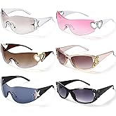 JATEBI 3/6 Pairs Y2K Sunglasses for Women Men, Oversized Rimless Star Sun Glasses 2000S Aesthetic Wrap Around Glasses