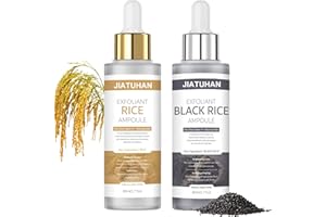 JIATUHAN Black Rice Exfoliant,Peel Shot Glow Rice Ampoule Duo Set White and Black Rice Exfoliating facial mask .Reduce blackheads, shrink pores, suitable for all skin types, 2.7 Fl Oz (Pack of 2)