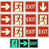 12 Pcs Emergency Exit Sign Glow in The Dark Exit Decals 5.9 x 5.9 Inch Exit Signs Stickers for Indoor Outdoor for School, War