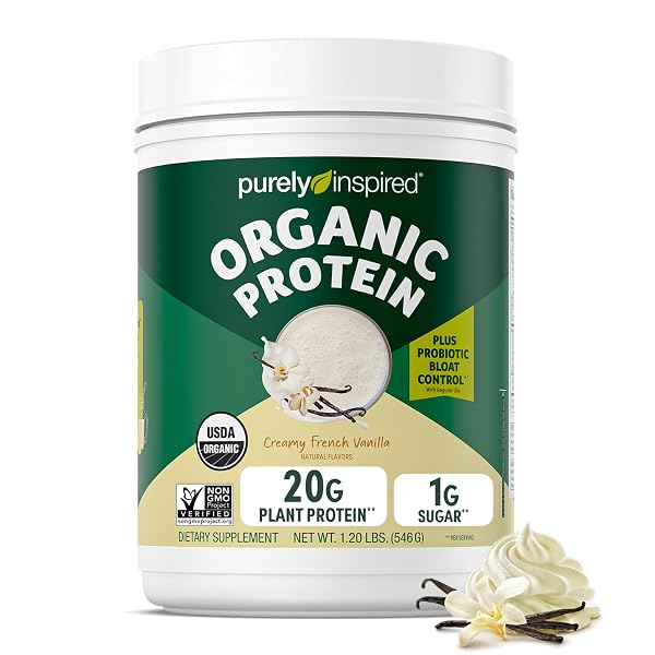 PURELY INSPIRED PLANT-BASED PROTEIN POWDER FOR MEN & WOMEN, CREAMY FRENCH VANILLA (16 SERVINGS) – VEGAN & ORGANIC – 20G OF PEA PROTEIN POWDER FOR SMOOTHIES & SHAKES – DAIRY-FREE, & GLUTEN-FREE