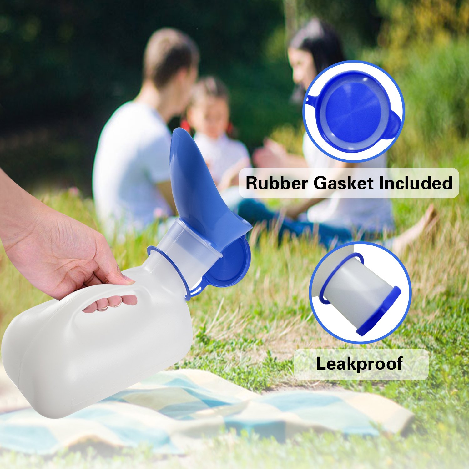 AWOKEN Unisex Urinal, Portable Toilet Urinal for Men and Women, Pee Bottle with a Sealed Lid and Funnel for Elderly Kids and Patients for Camping Outdoor Travel (Blue-1 Set of Urinal)