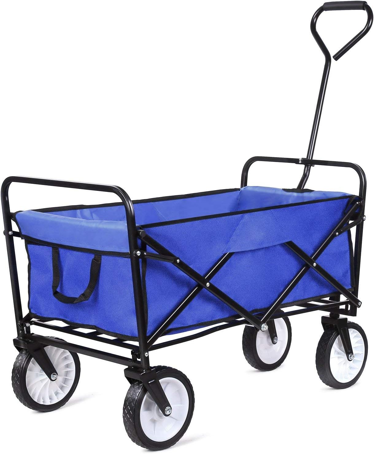 Beach Carts for Sand, Collapsible Outdoor Utility Wagon with All-Terrain Wheels, Heavy Duty Beach Wagon with Big Wheels and Drink Holder, Suit for Shopping and Park Picnic, Trip and Camping, I7465