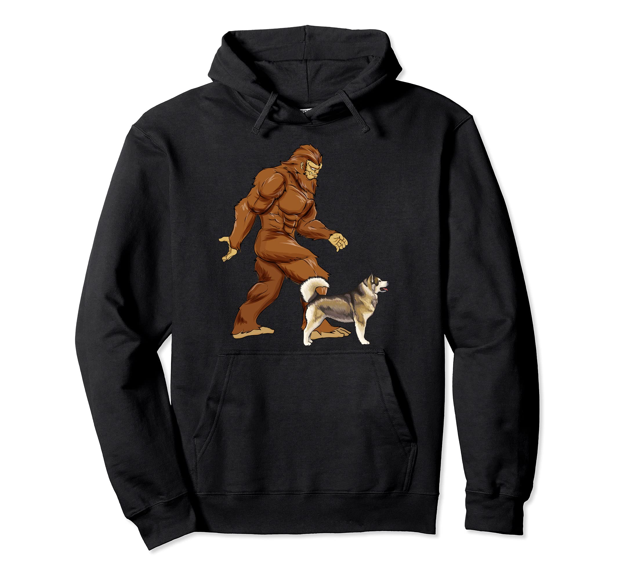 Funny Bigfoot Walking Alaskan Malamute Sasquatch Dog Pullover Hoodie