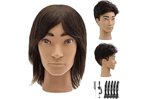 Yekavo Male Mannequin Head, Barber Mannequin Head Male with 100% Human Hair, Professional Training Head with Real Hair for Practicing Hair Cutting & Styling, Black