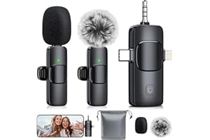 MENERESAS Wireless Lavalier Microphone for iPhone, iOS/Android/Camera, 3-in-1 Mini Mic with Noise Reduction - Hi-Fi Sound for